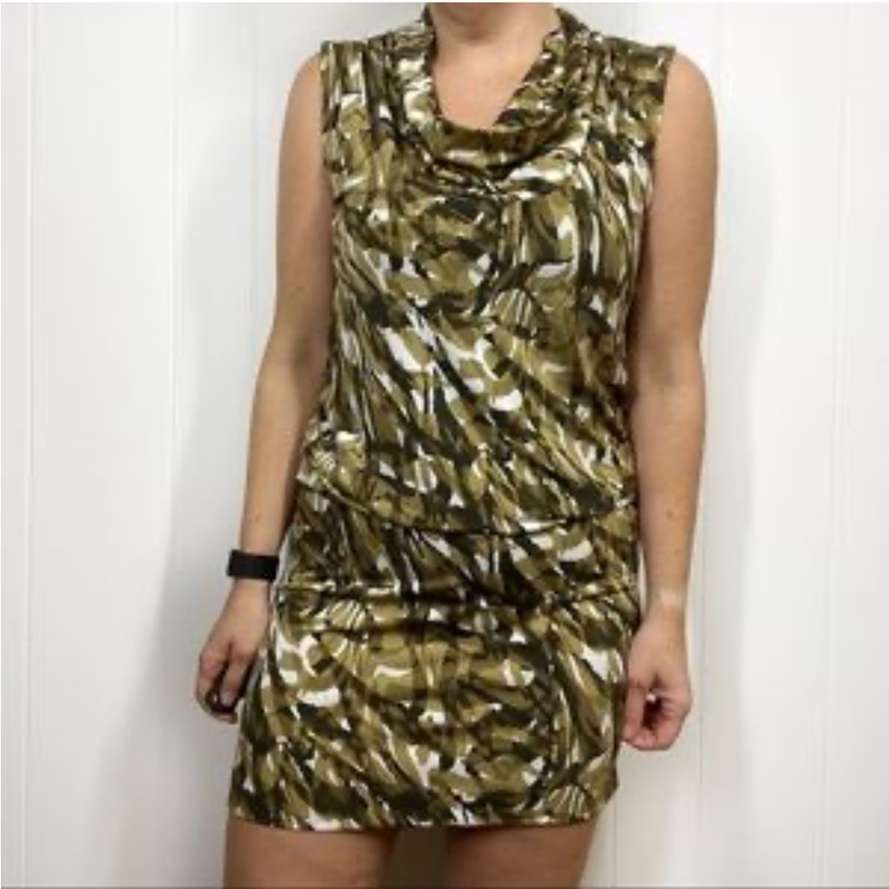 Michael Kors women’s camo green print jersey mini dress sleeveless cowl neck Med - Picture 12 of 13